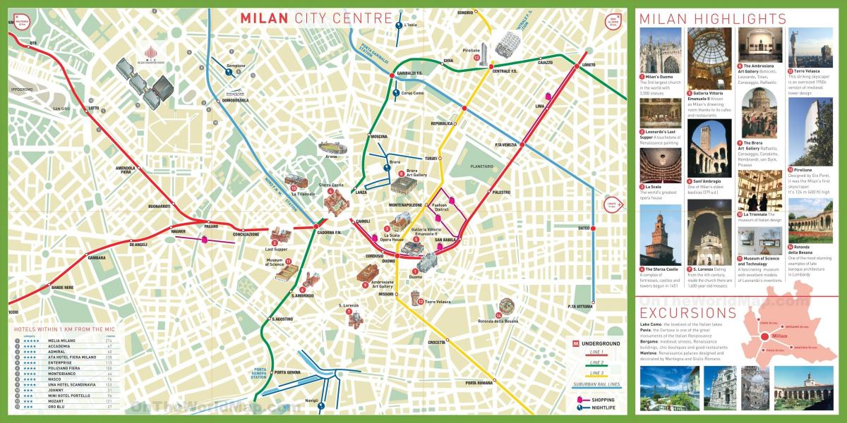 Mapa de los lugares de interés de Milán