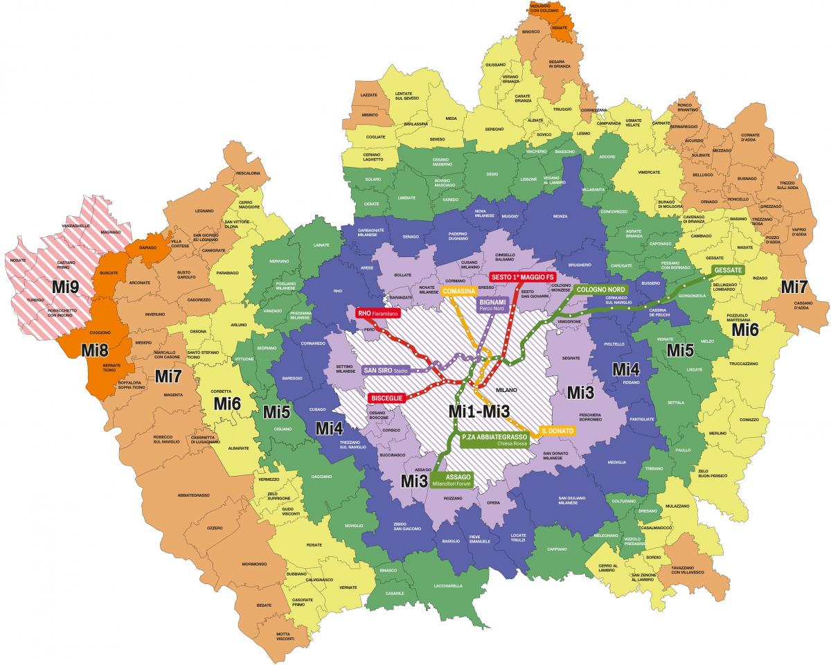 Mapa de las zonas de Milán